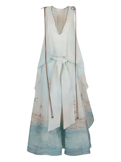 Zimmermann Illuminate Bead-embellished Printed Linen And Silk-blend Gown In Blue