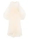 Zimmermann 'illuminate' Beige Crewneck Dress With Wide Elastic Long Sleeves And Macrame Details On Neck And Wai In Nude