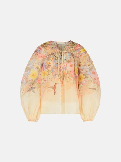 Zimmermann 'illuminate' Ivory Linen Blend Blouse