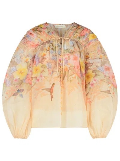 ZIMMERMANN ZIMMERMANN 'ILLUMINATE' IVORY LINEN BLEND BLOUSE