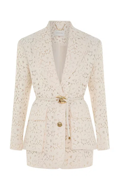 Zimmermann Illuminate Lace Belted Jacket In Ivory