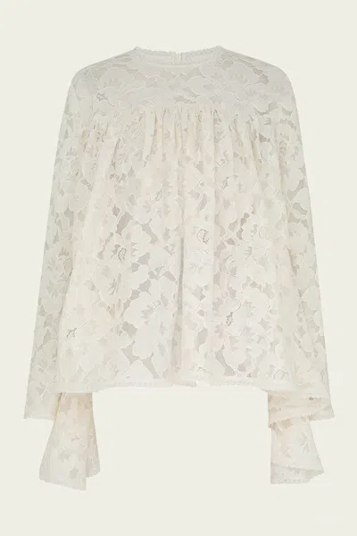 ZIMMERMANN ILLUMINATE LACE GATHERED TOP IN CREAM