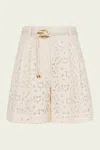 Zimmermann Illuminate Belted Cotton-blend Corded Lace Shorts
