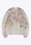 Zimmermann Illuminate Pleated Floral-print Linen And Silk-blend Blouse In Ivory