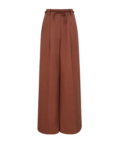 Zimmermann Silk Illustration Wide-leg Pants In Brown