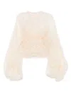 Zimmermann 'illuminate' Beige Crewneck Top With Elastic Hems And Semi Sheer Design In Neutrals