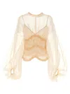 Zimmermann 'illuminate' Beige Crewneck Top With Elastic Hems And Semi Sheer Design In Pink
