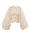 Zimmermann 'illuminate' Beige Crewneck Top With Elastic Hems And Semi Sheer Design In Nude