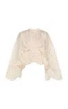 Zimmermann 'illuminate' Beige Crewneck Top With Elastic Hems And Semi Sheer Design In Off-white