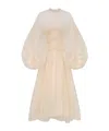 Zimmermann 'illuminate' Beige Crewneck Dress With Wide Elastic Long Sleeves And Macrame Details On Neck And Wai In Nude