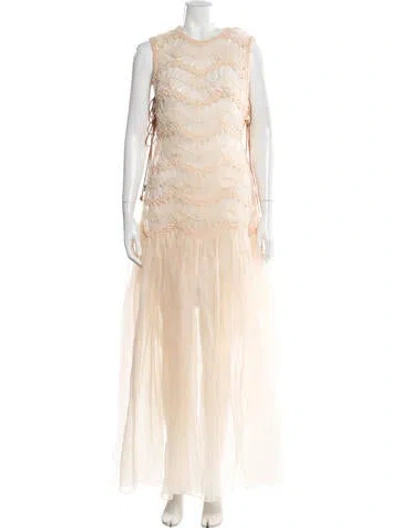 Pre-owned Zimmermann Illuminate Macrame Long Dress In Neutral