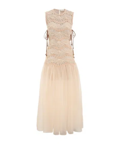 Zimmermann Skin Pink Macrame Illuminate Dress In Nude