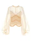 Zimmermann 'illuminate' Beige Crewneck Top With Elastic Hems And Semi Sheer Design