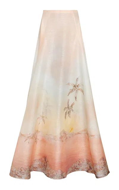 ZIMMERMANN ILLUMINATE PRINTED LINEN-SILK MAXI SKIRT