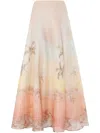Zimmermann Illuminate Linen And Silk-blend Maxi Skirt In Pink