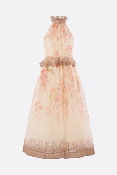 Zimmermann Illuminate Halter Midi Dress In Coral Floral