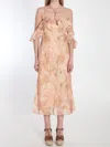 Zimmermann Floral Print Midi Dress With Ruffled Sleeves In Multicolor