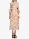 Zimmermann Floral Print Midi Dress With Ruffled Sleeves In Multicolor
