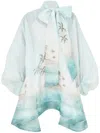 Zimmermann Illuminate Billow Pussy-bow Printed Linen And Silk-blend Mini Dress In Blue