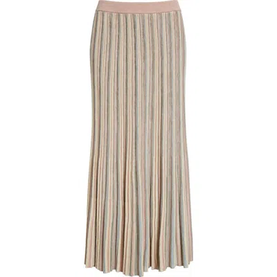 Zimmermann Illuminate Mouline Pleated Maxi Skirt In Beige Multi Stripe