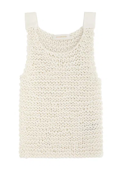 Zimmermann Illuminate Open-knit Cotton Tank In Ivory