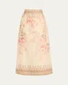 Zimmermann Tropical Floral Linen Pencil Skirt In Illuminate Pencil Midi Skirt