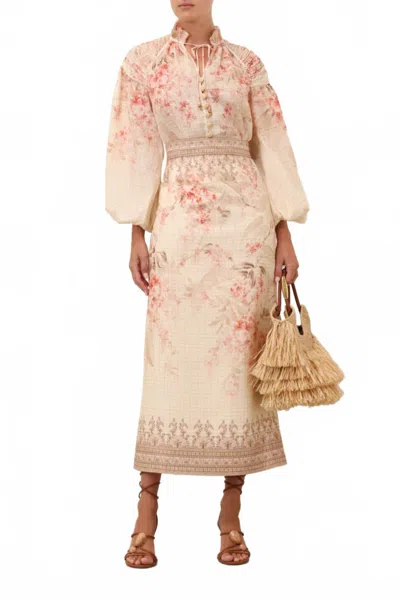 Zimmermann Illuminate Pencil Midi Skirt In Coral Floral