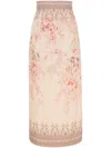 Zimmermann Tropical Floral Linen Pencil Skirt In Pink