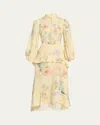 Zimmermann Floral Print Belted Linen Midi Dress In Illuminate Peplum Midi Dress