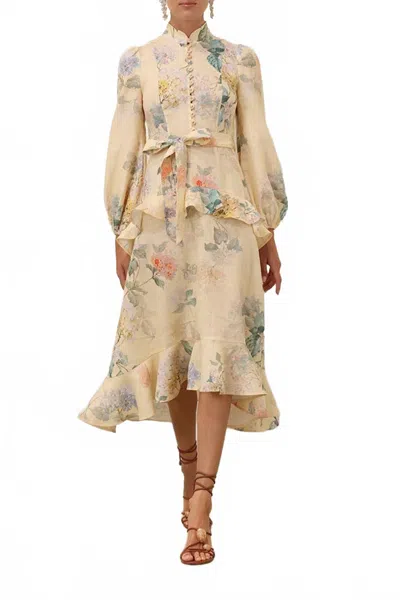 Zimmermann Illuminate Peplum Midi Dress In Lemon/hydrangea