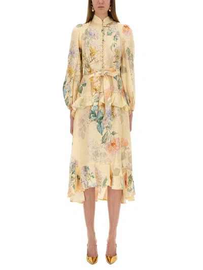 Zimmermann "illuminate Peplum" Midi Dress In Yellow
