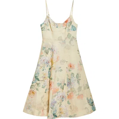Zimmermann Illuminate Picnic Floral Linen Midi Dress In Lemon Hydrangea