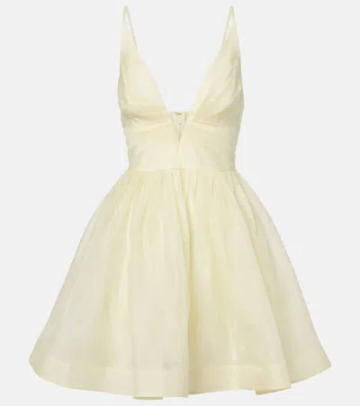 ZIMMERMANN ILLUMINATE PLEATED SILK AND LINEN MINIDRESS