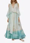 Zimmermann Illuminate Bead-embellished Printed Linen And Silk-blend Gown In Blue