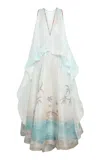 Zimmermann Illuminate Bead-embellished Printed Linen And Silk-blend Gown In Light Blue