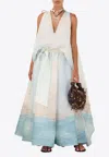Zimmermann Illuminate Bead-embellished Printed Linen And Silk-blend Gown In Blue