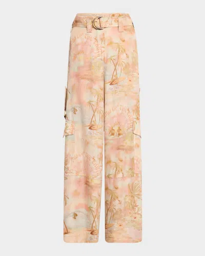 Zimmermann Illuminate Printed Cargo Pants In Guava Morning