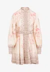 Zimmermann Illuminate Buttoned Mini Dress In Coral Floral In Multicolor