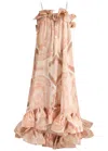 Zimmermann Illuminate Printed Ruffled Silk-satin Gown In Pink