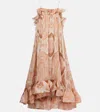 Zimmermann Illuminate Printed Ruffled Silk-satin Gown In Pink