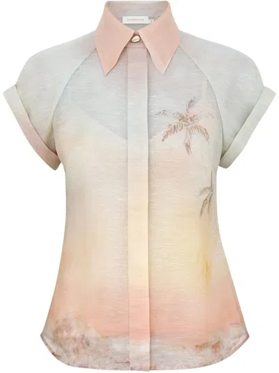 Zimmermann Illuminate Fitted Blouse In Guava Seascape