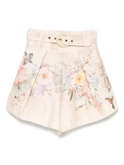 Zimmermann Illuminate Pleated Silk & Cotton Shorts In Neutral