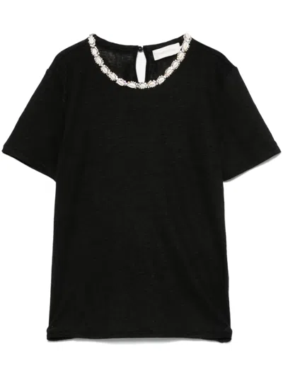 Zimmermann Embellished Neckline T-shirt Keyhole Back In Black