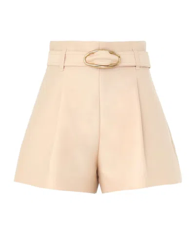 Zimmermann Belted Wool And Silk-blend Shorts In Neutral