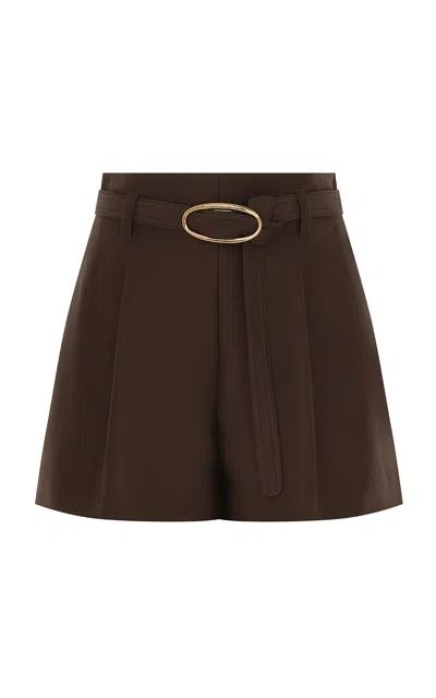 Zimmermann Illuminate Belted Pleated Wool And Silk-blend Shorts In Brown