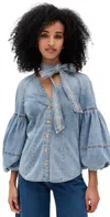 Zimmermann Balloon Sleeve Top Bow Detail In Sea Foam