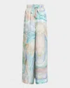 Zimmermann Illuminate Printed Silk Trousers In Blue Agate