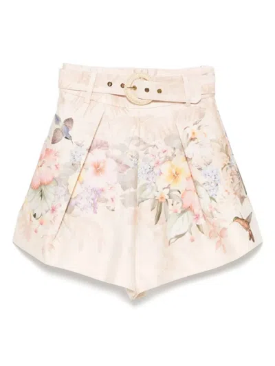 Zimmermann Illuminate Pleated Silk & Cotton Shorts In Neutral