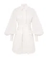 Zimmermann White Cotton Blend Utility Shirt Mini Dress In Ivory