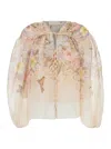 Zimmermann Illuminate Pleated Floral-print Linen And Silk-blend Blouse In Multicolor